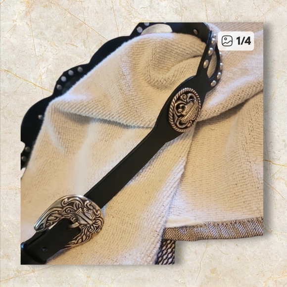 Harley Davidson Black Leather Belt W Logo Conchos Size 32